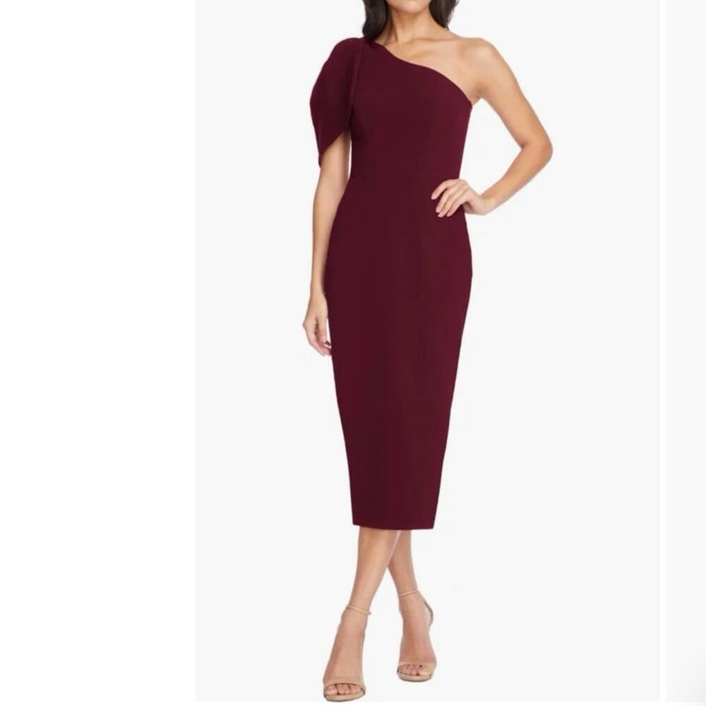 Dress the Population Size XL Tiffany One Shoulder Midi Dress Burgundy Formal
